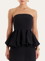 Black Puff Ball Peplum Waist Maxi Dress