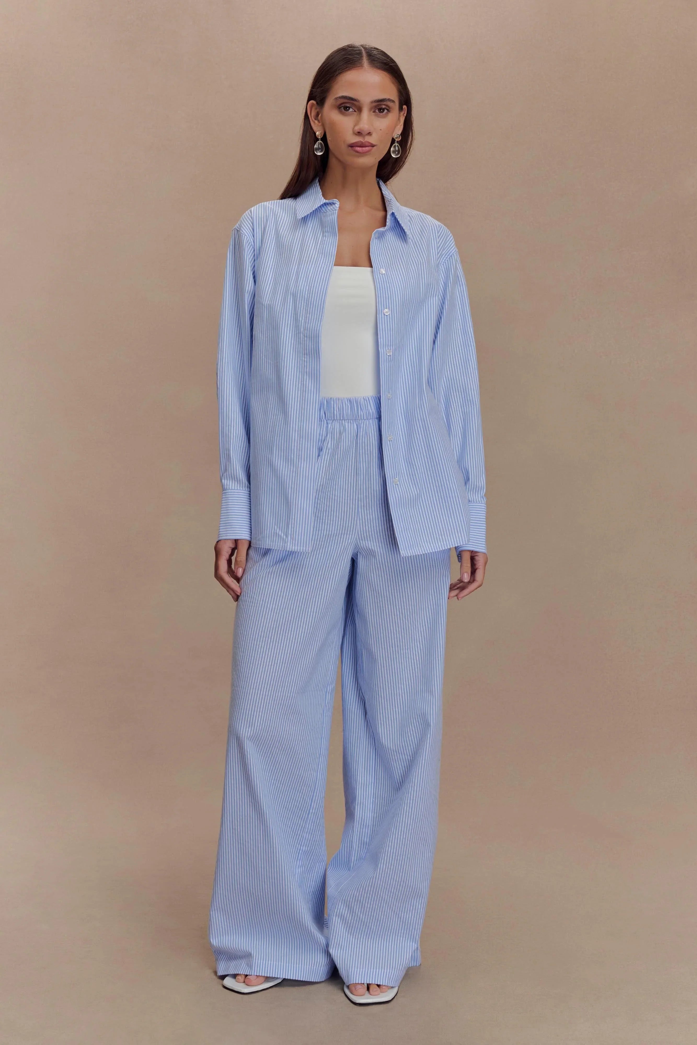 Hansen Wide Leg Pants Blue Pinstripe