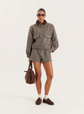 Brown Cropped Collared Trucker Jacket
