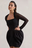 Alto Black Square Neck Mini Dress With Puff Skirt