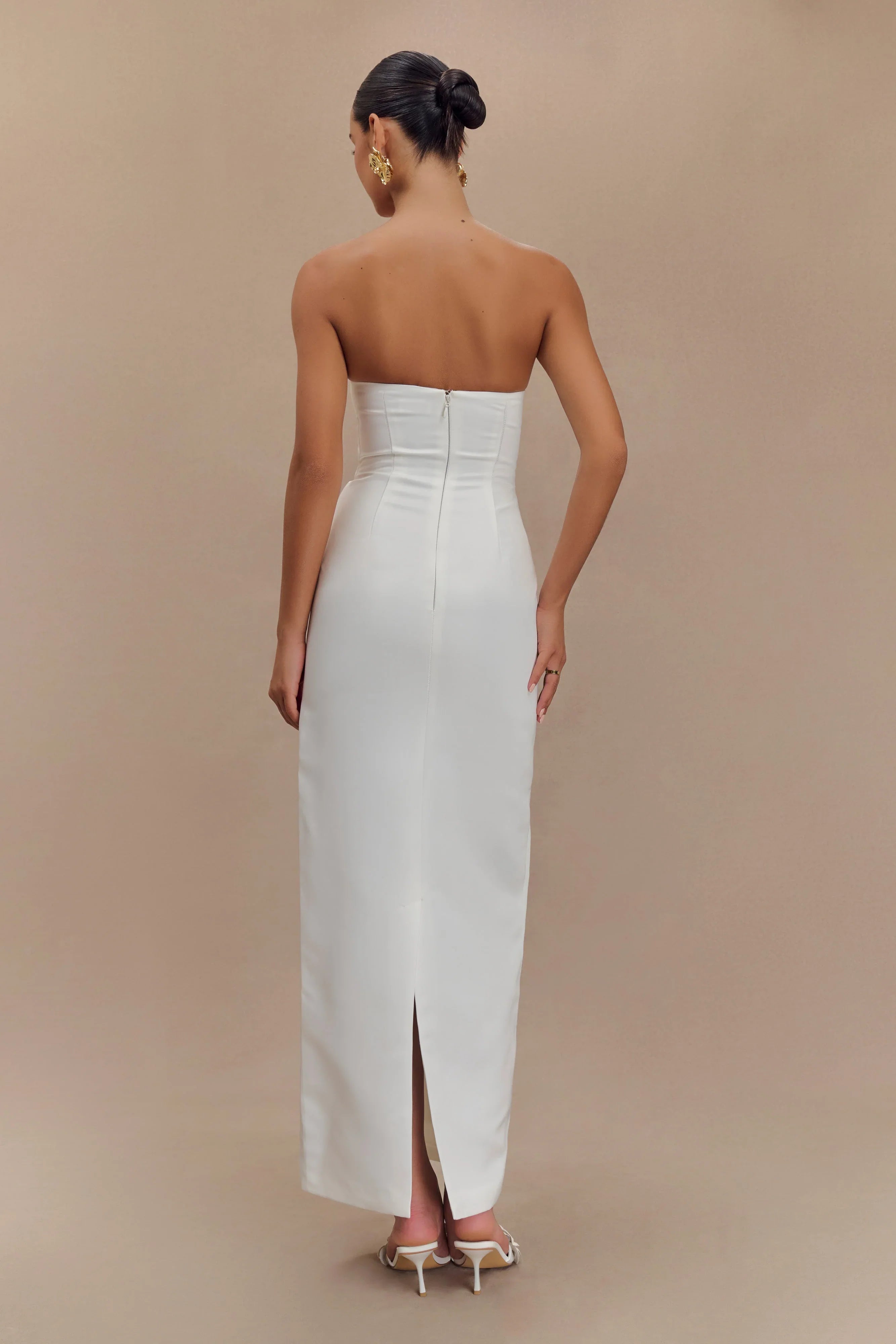 Cyrill Strapless Satin Structured Maxi Dress White