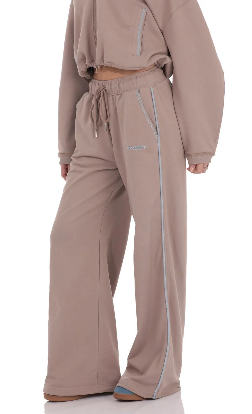 Two Toned Cinchable Sweatpants Pants in Taupe