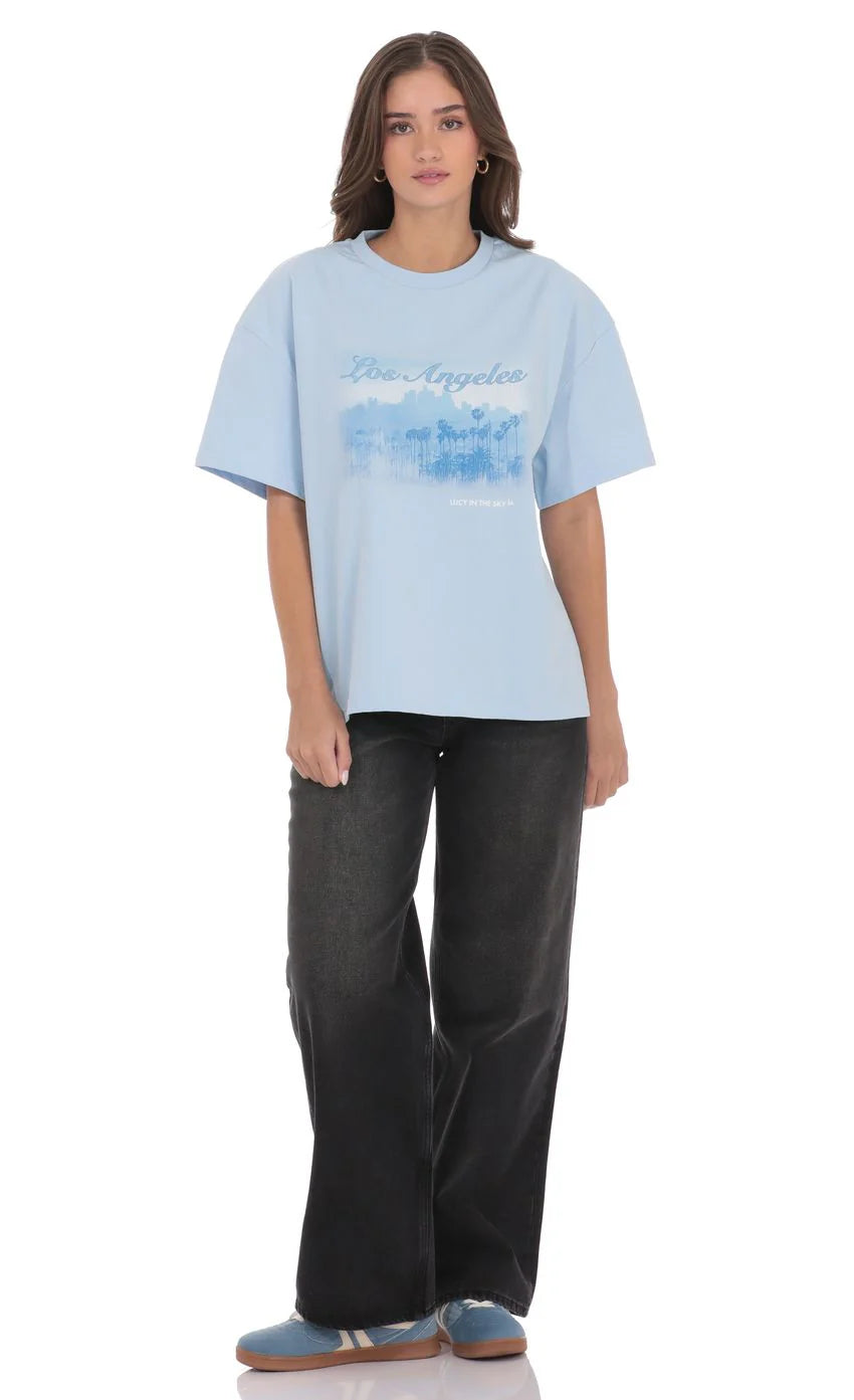 LA Graphic T Shirt in Light Blue