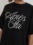 Black Embroidered Apres Ski Slogan T Shirt