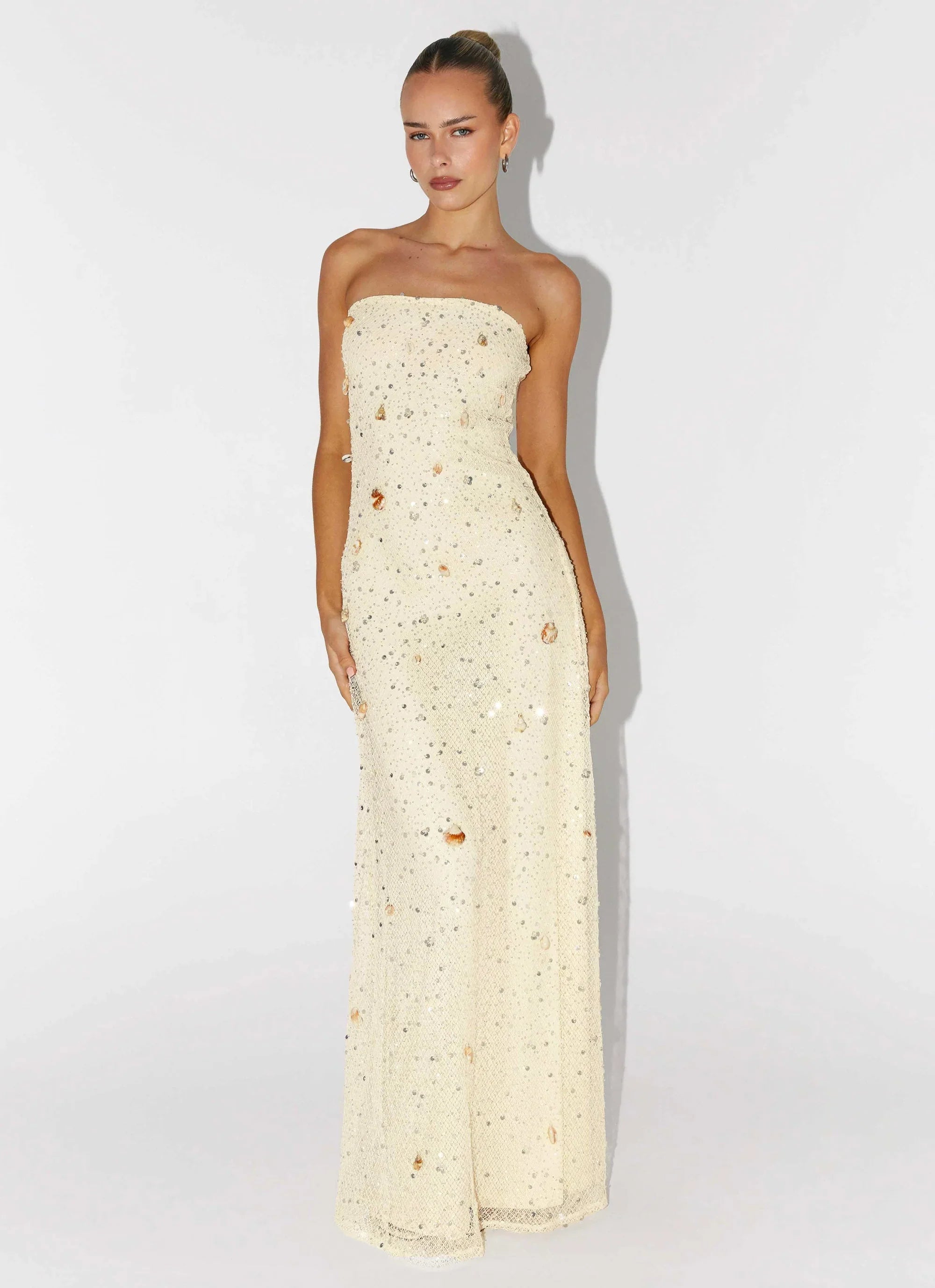 Orelli Shell Sequin Knit Maxi Dress Ivory