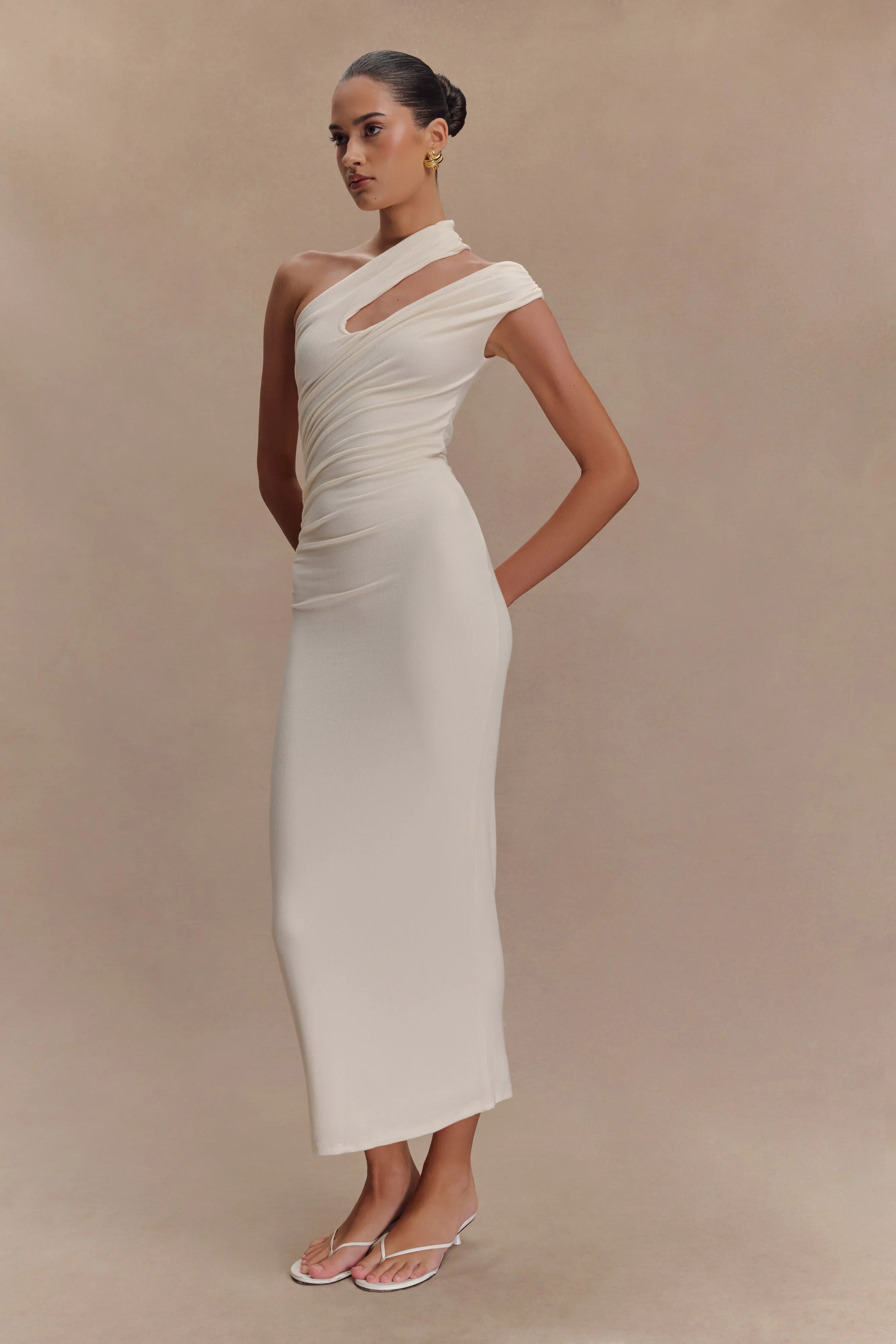 Anastasia One Shoulder Modal Midi Dress Ivory