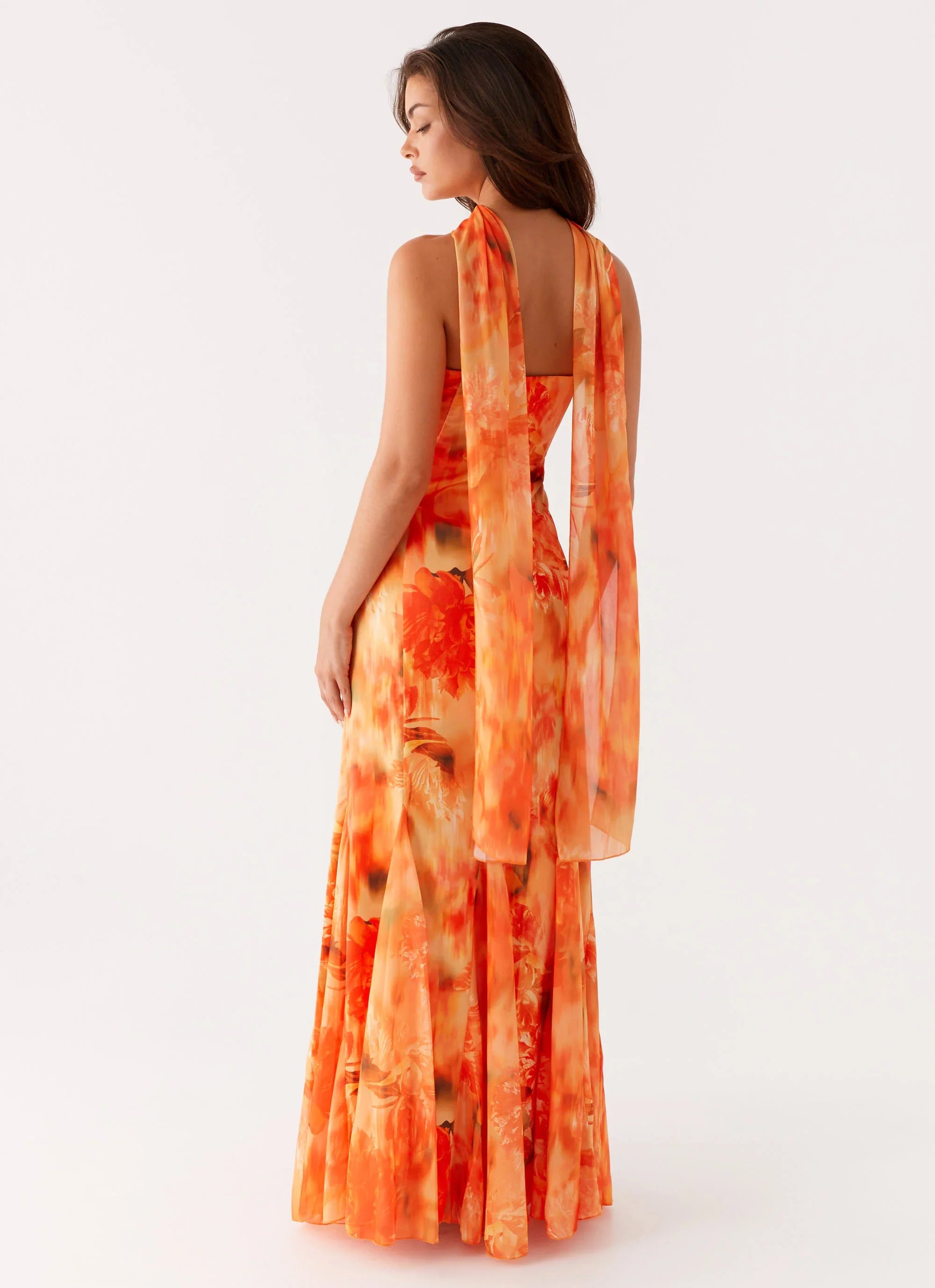 Melrose Satin Chiffon Maxi Dress Sunset Floral