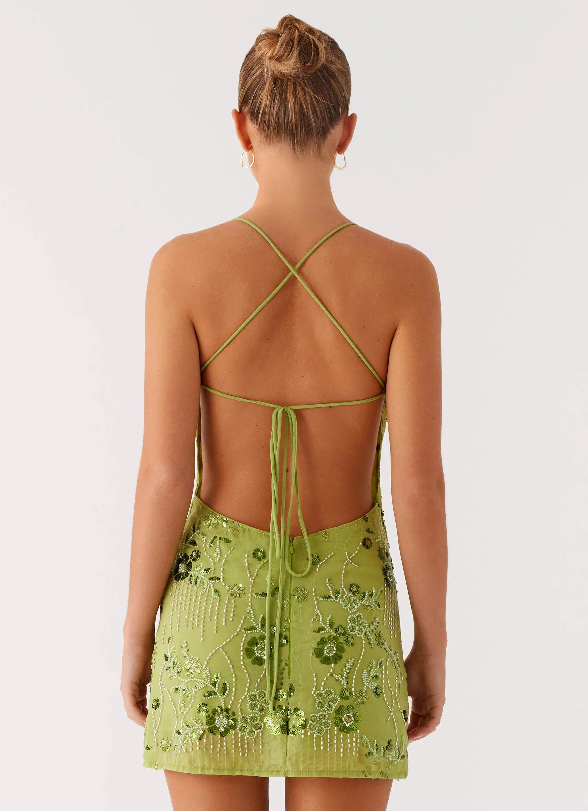 Vietta Sequin Cami Micro Mini Dress Lime