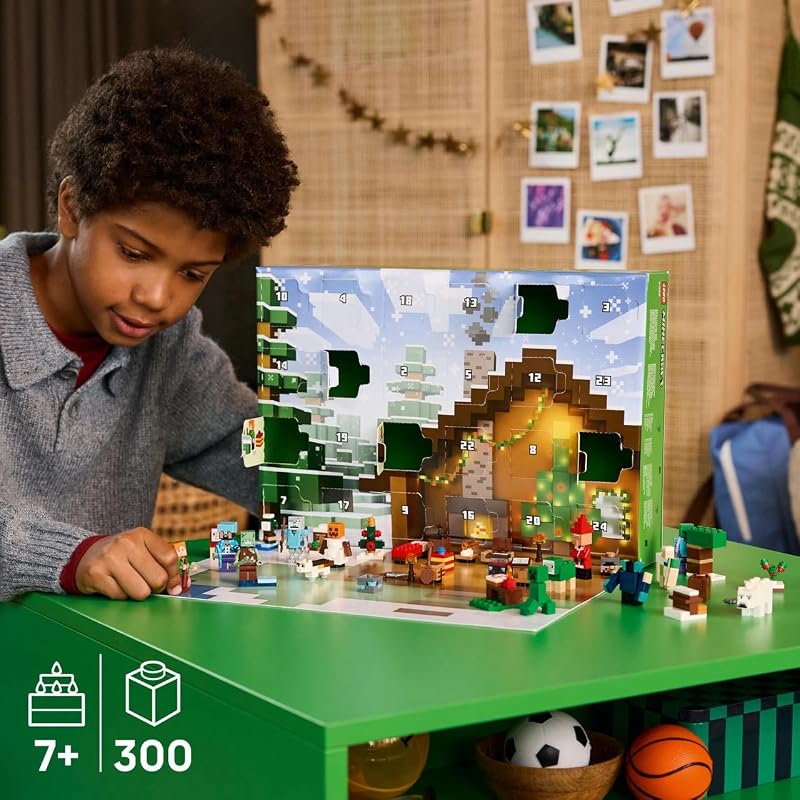LEGO Minecraft Advent Calendar 2025 Building Toy Kids Holiday Countdown Set for Boys Girls Ages 7 24 Buildable Surprises 8 Minifigures for Gamers Collectible Gift for Christmas 21280