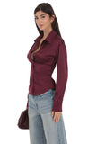Satin Button Up Shirt in Burgundy