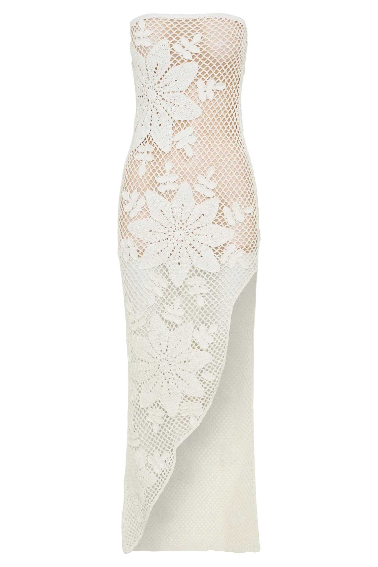 Mandie Hand Crochet Asymmetrical Maxi Dress White