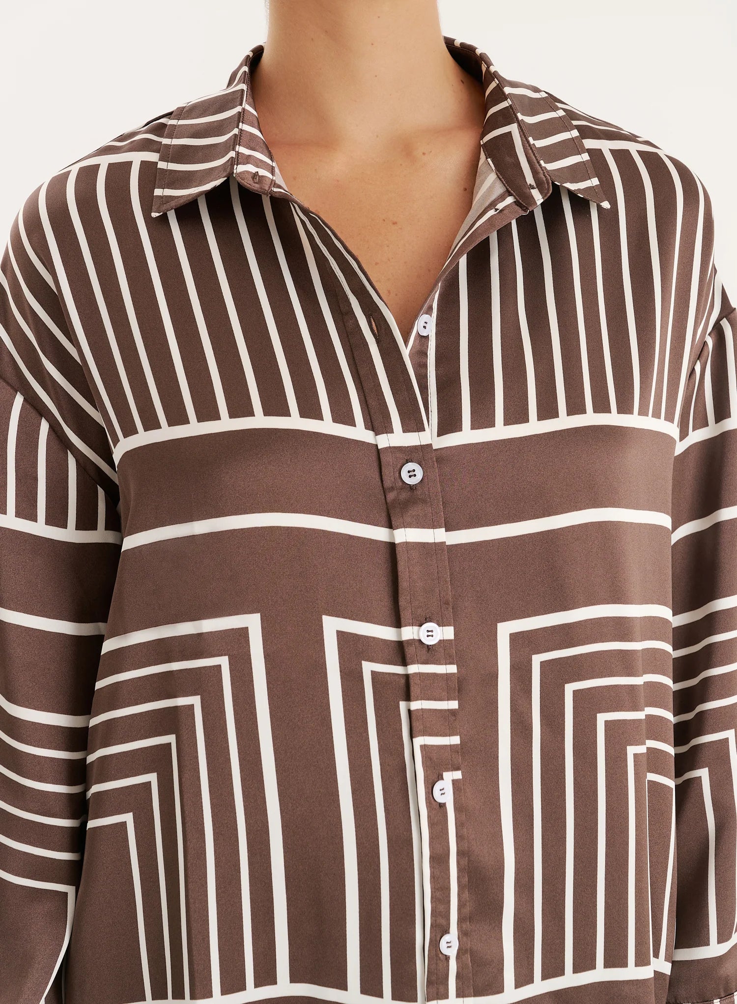 Chocolate Abstract Print Satin Shirt