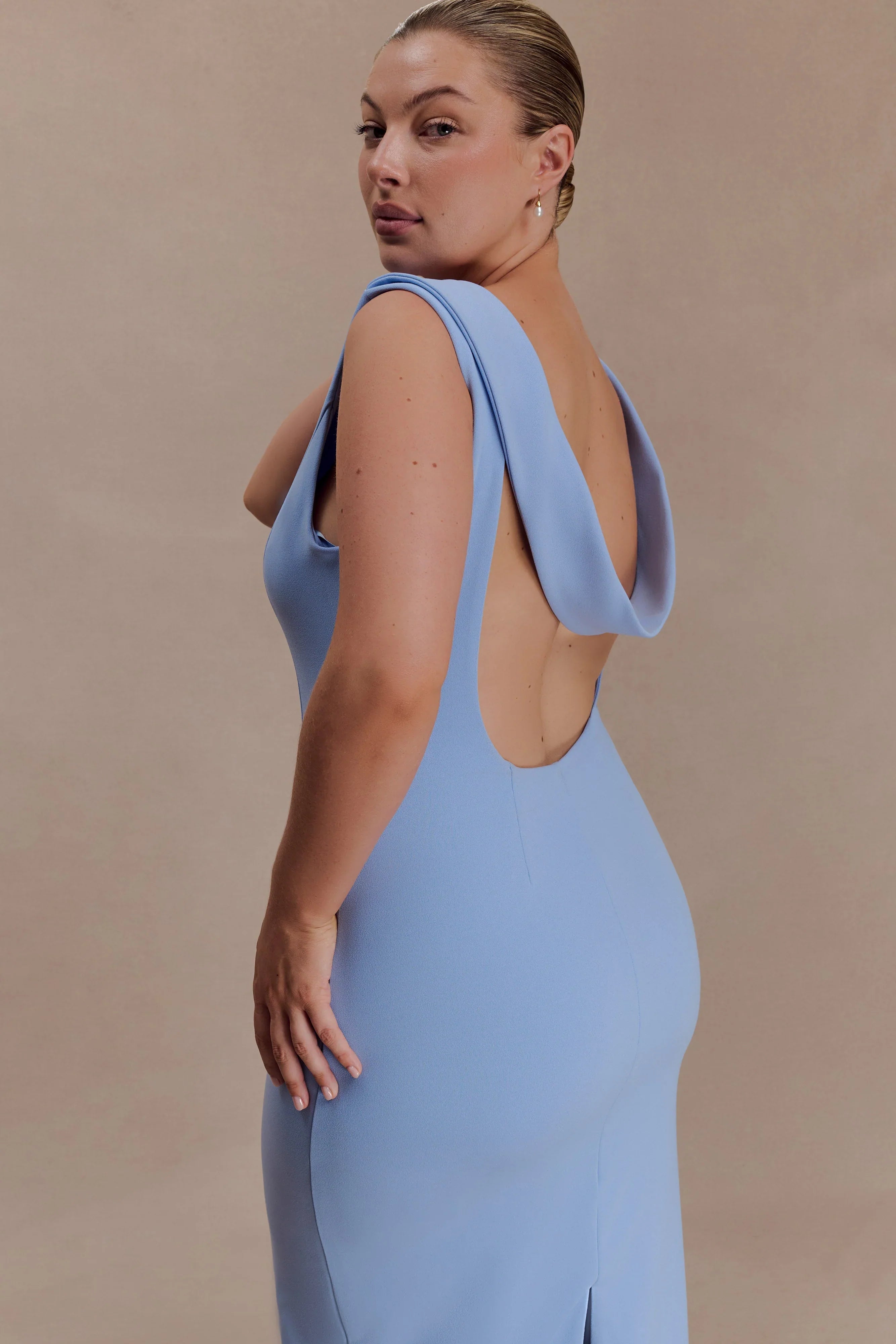Galilea Crepe Draped Maxi Dress Cornflower Blue