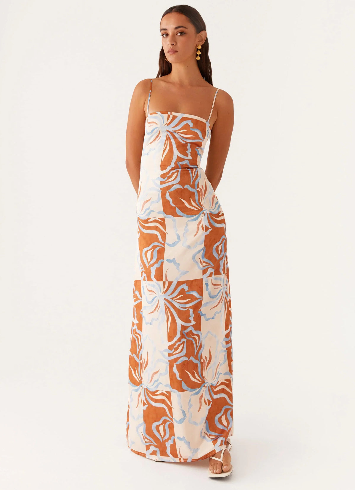 Aster Bloom Maxi Dress Orange Blue Floral