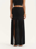 Black Side Split Pleated Maxi Skirt