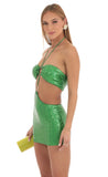Iridescent Sequin Halter Dress in Green