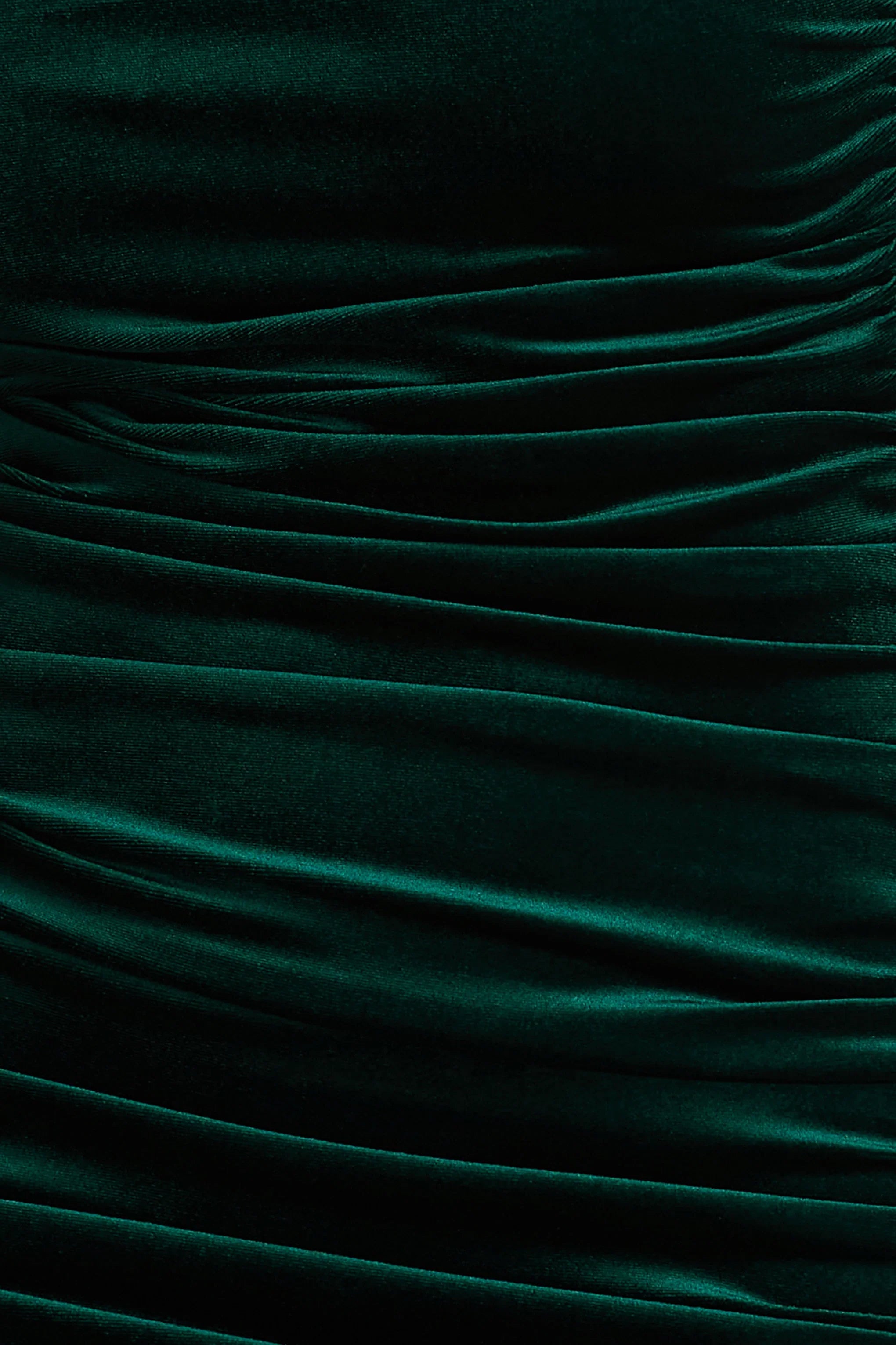 Treat Bottle Green Velvet Asymmetric Neck Maxi Dress With Ruched Detailing