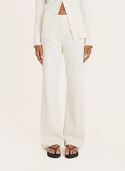 Cream Ribbed Straight Leg Trousers