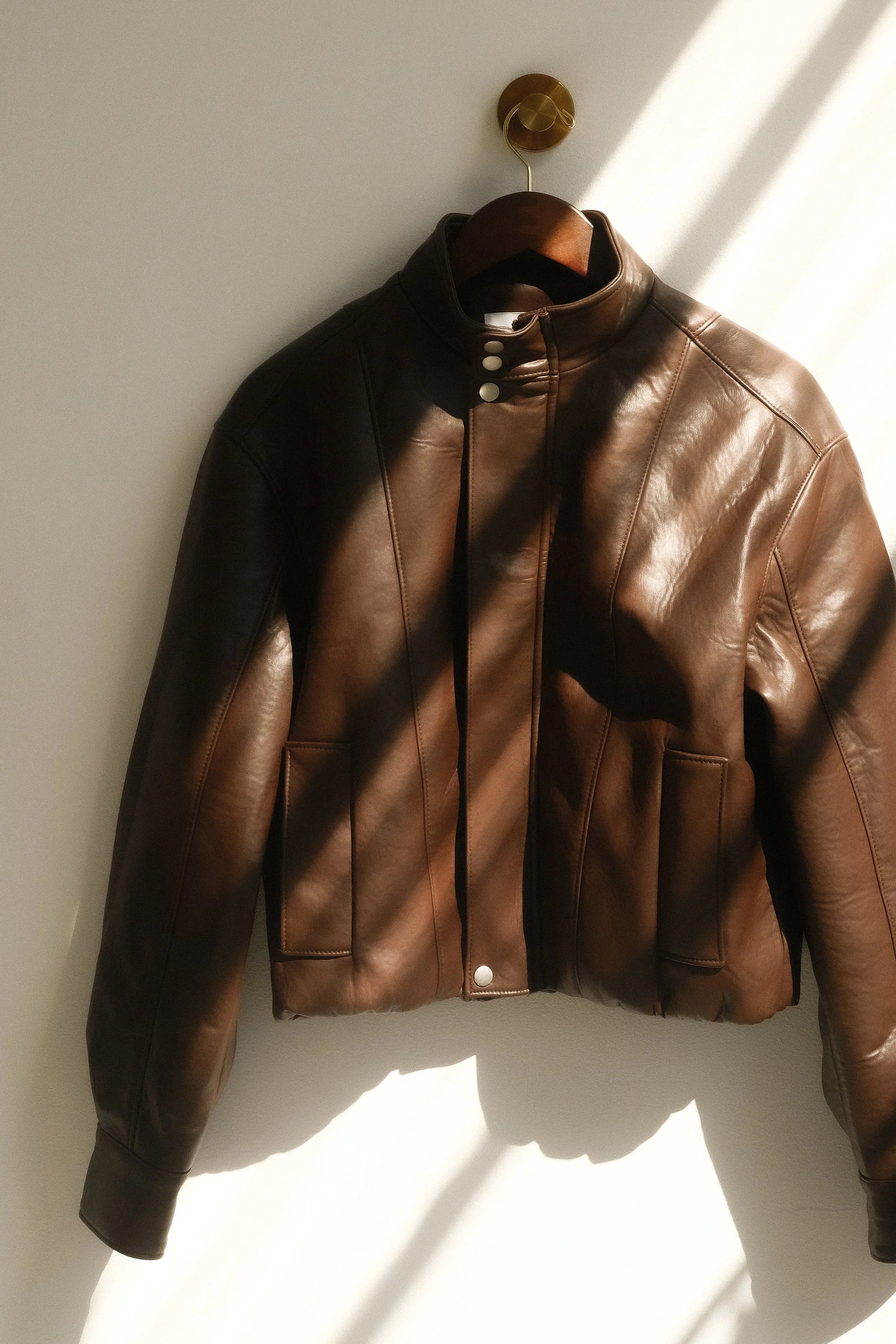 Curtis Faux Leather Bomber Jacket Dark Chocolate