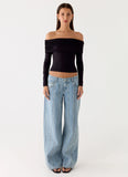 Johnny Low Rise Wide Leg Denim Jeans Light Blue Wash