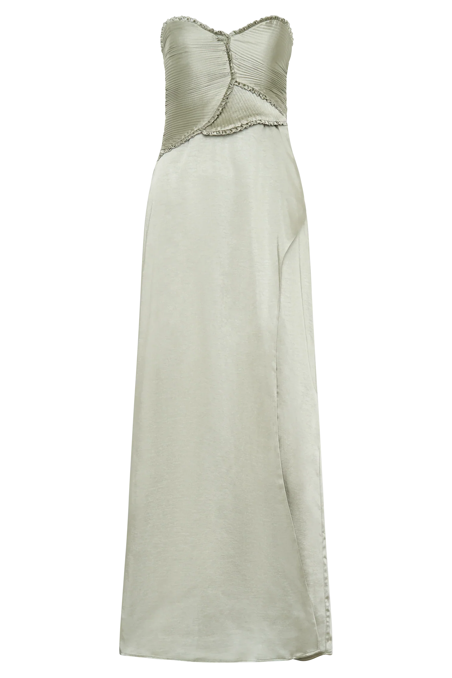 Larissa Satin Maxi Dress With Ruched Petals Sage