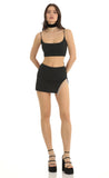 Rhinestone Two Piece Skirt Set in Black