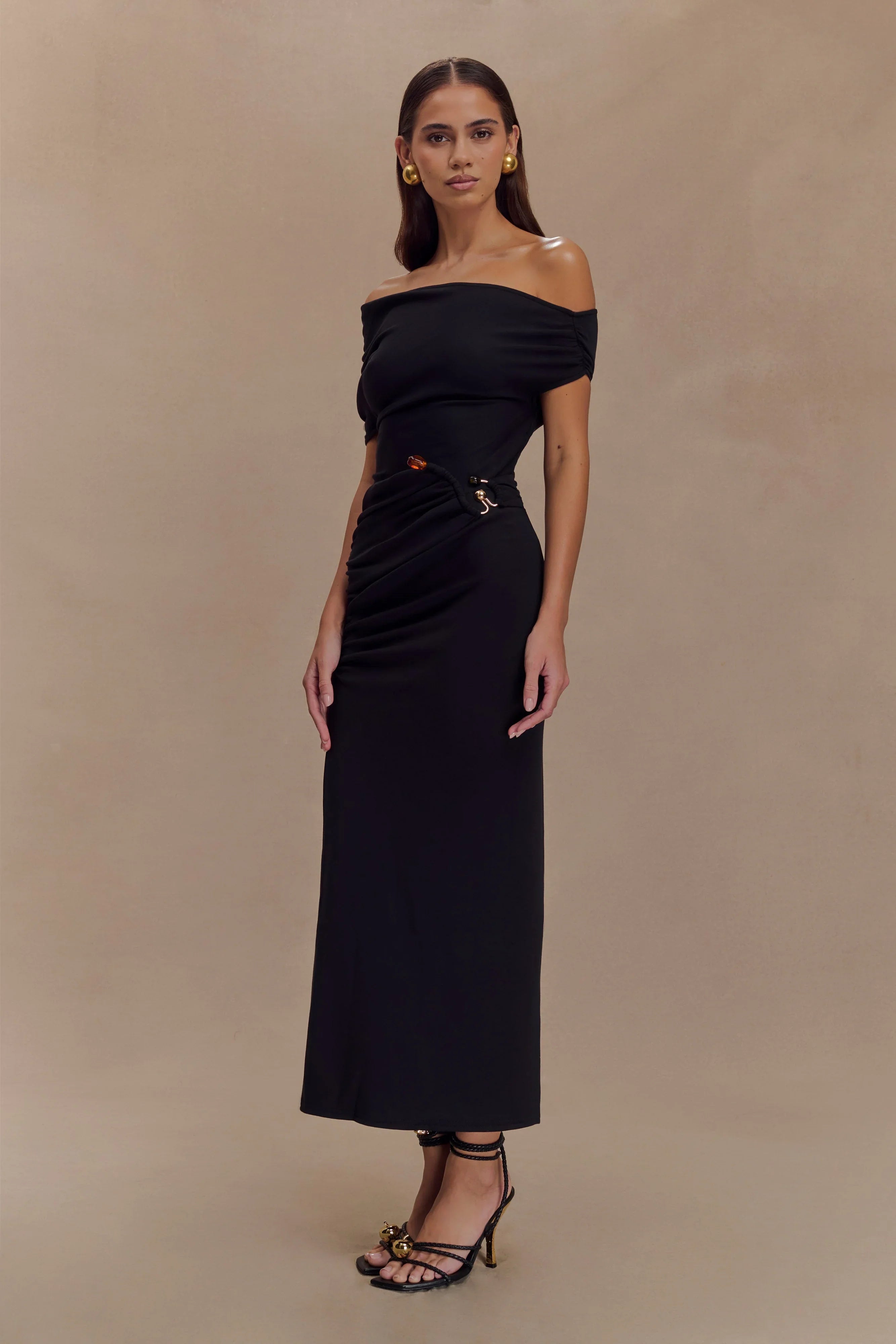 Kendra Scuba Jersey Midi Dress With Hardware Black