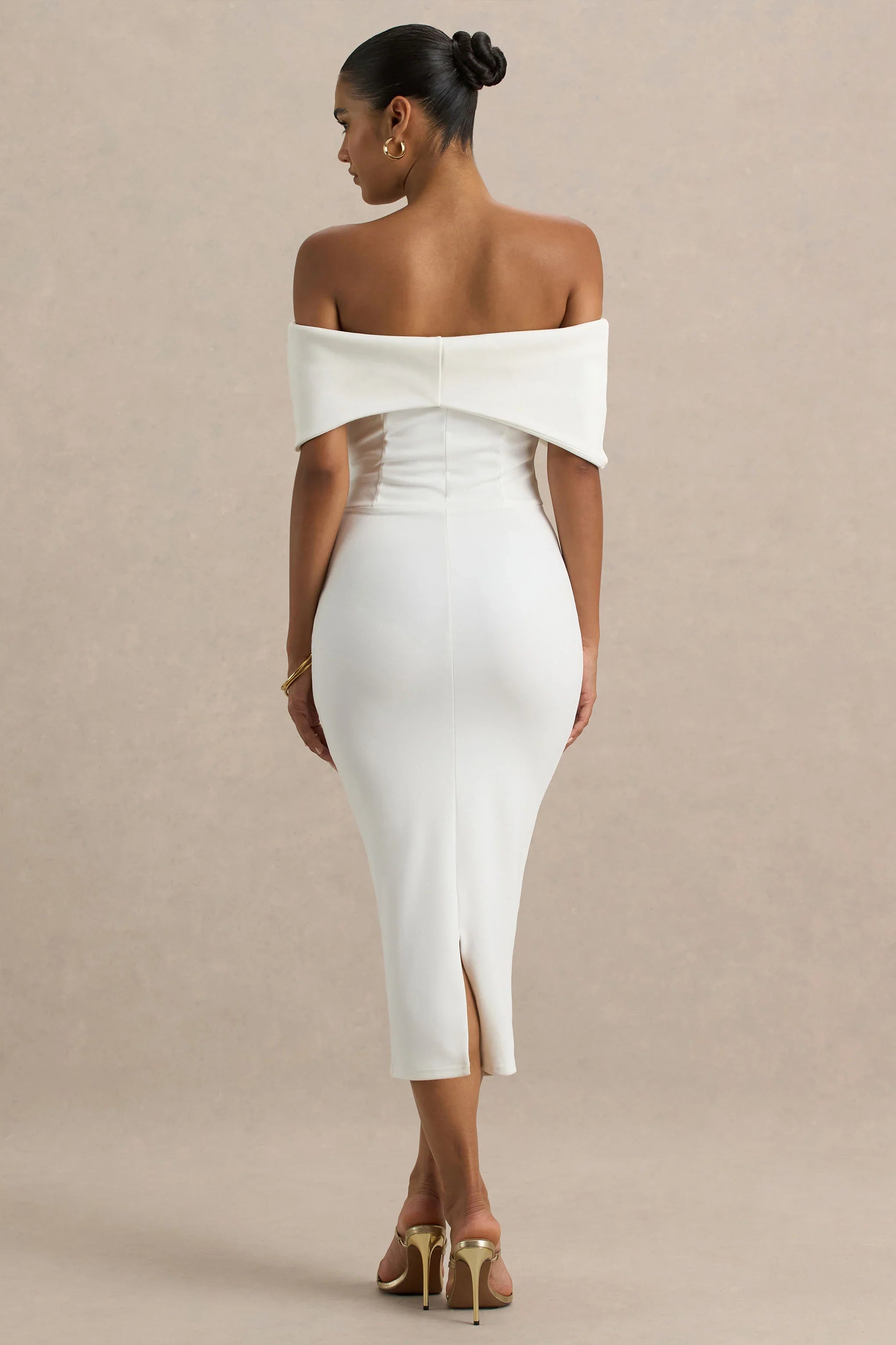 Bayshore White Bow Bardot Midi Dress