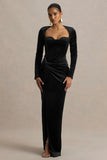 Fay Black Velvet Corset Style Knot Maxi Dress