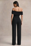 Kalida Black Bardot Neck Jumpsuit With Sash Detail