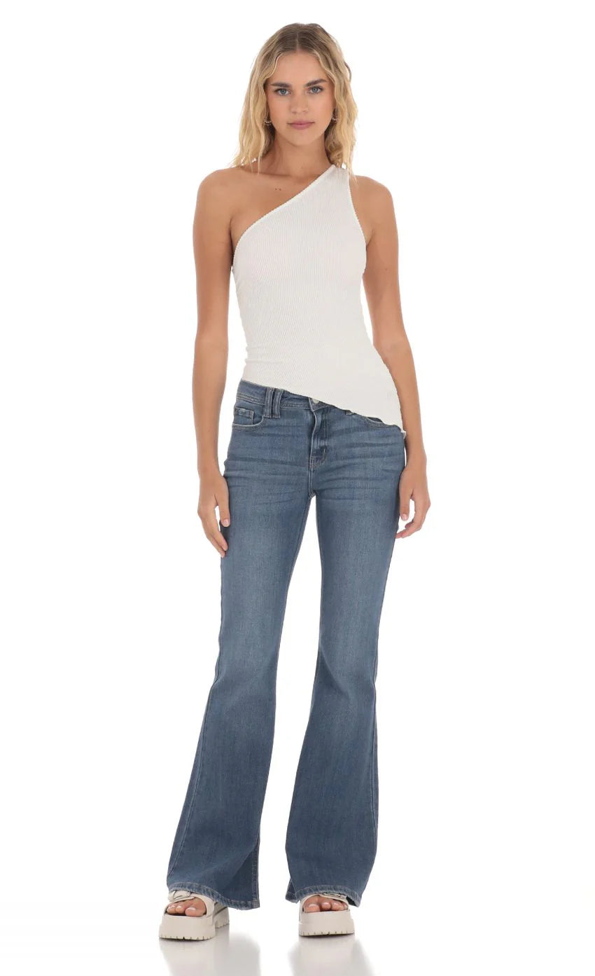 One Shoulder Stretch Top in White