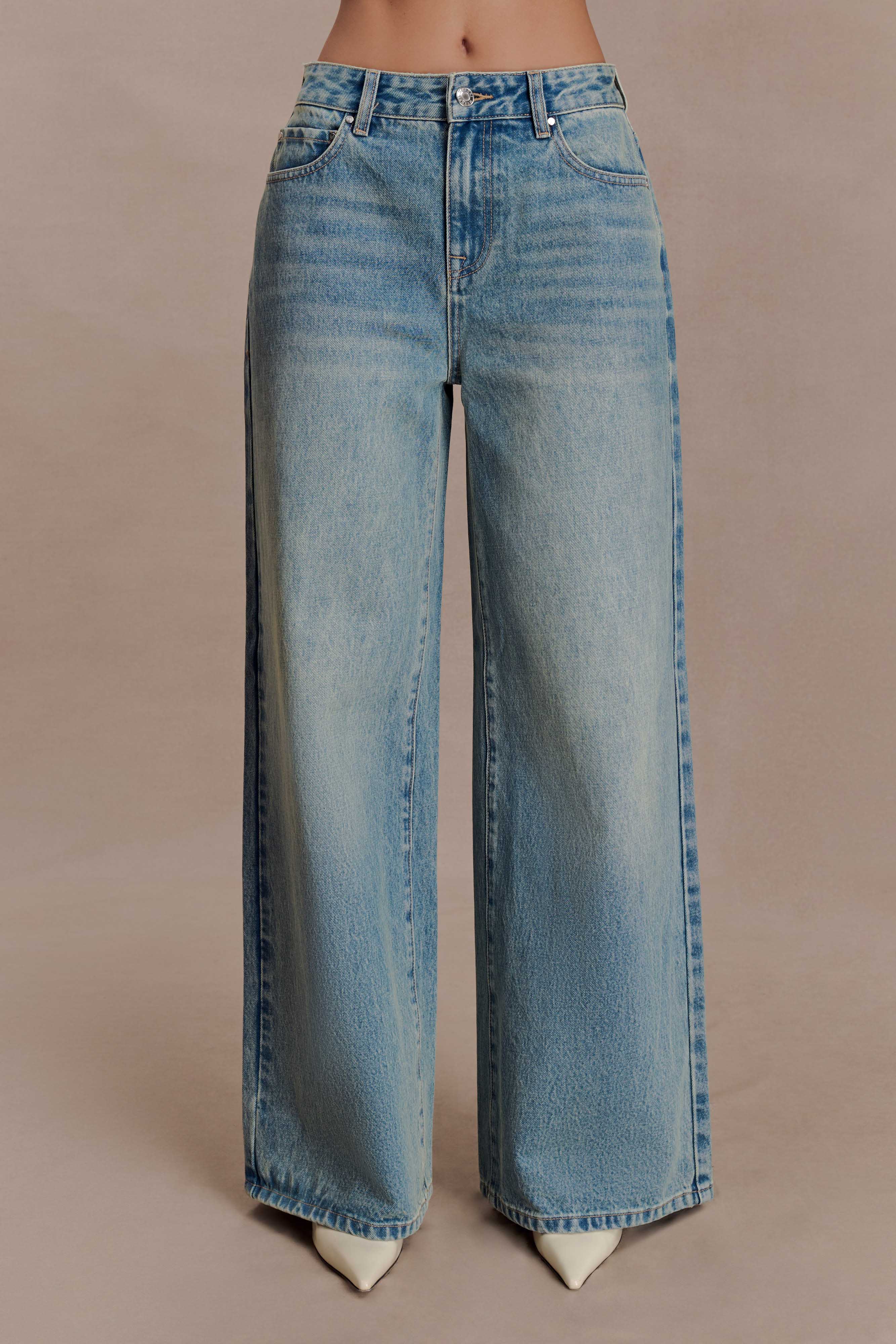 Romi Mid Rise Wide Leg Jeans Faded Mid Blue