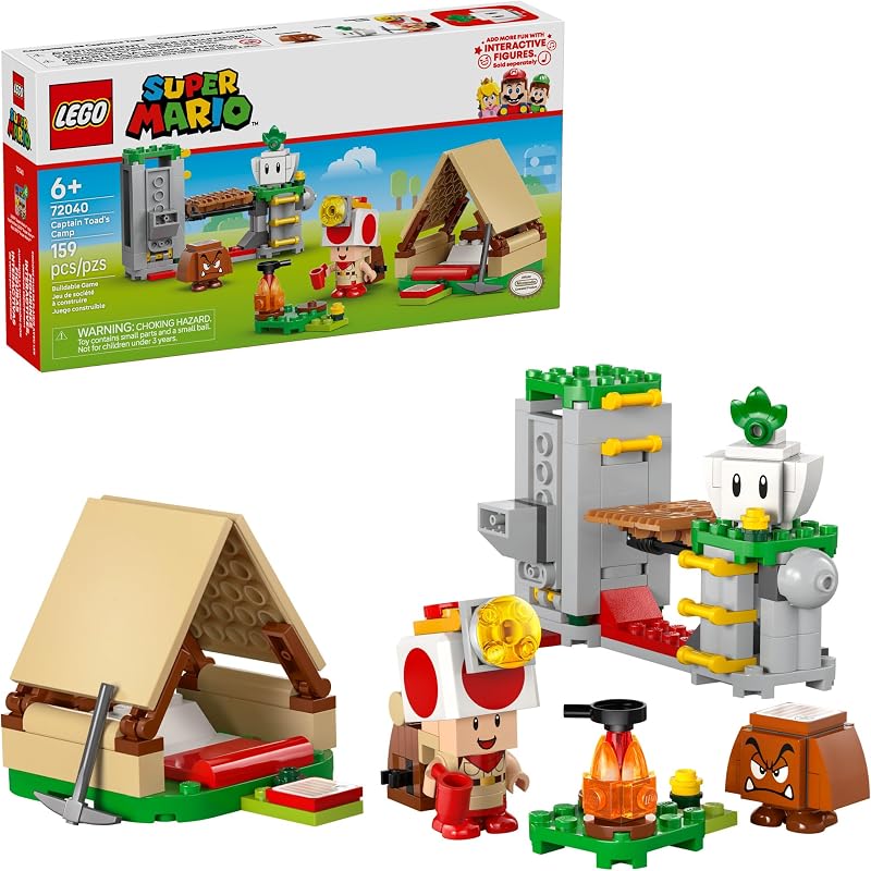 LEGO Super Mario Captain Toads Camp Building Toy Pretend Play Set for Kids Ages 6 Building Blocks for Boys Girls W Toad Goomba Turnip Toy Figures Gift Idea for Birthdays 72040