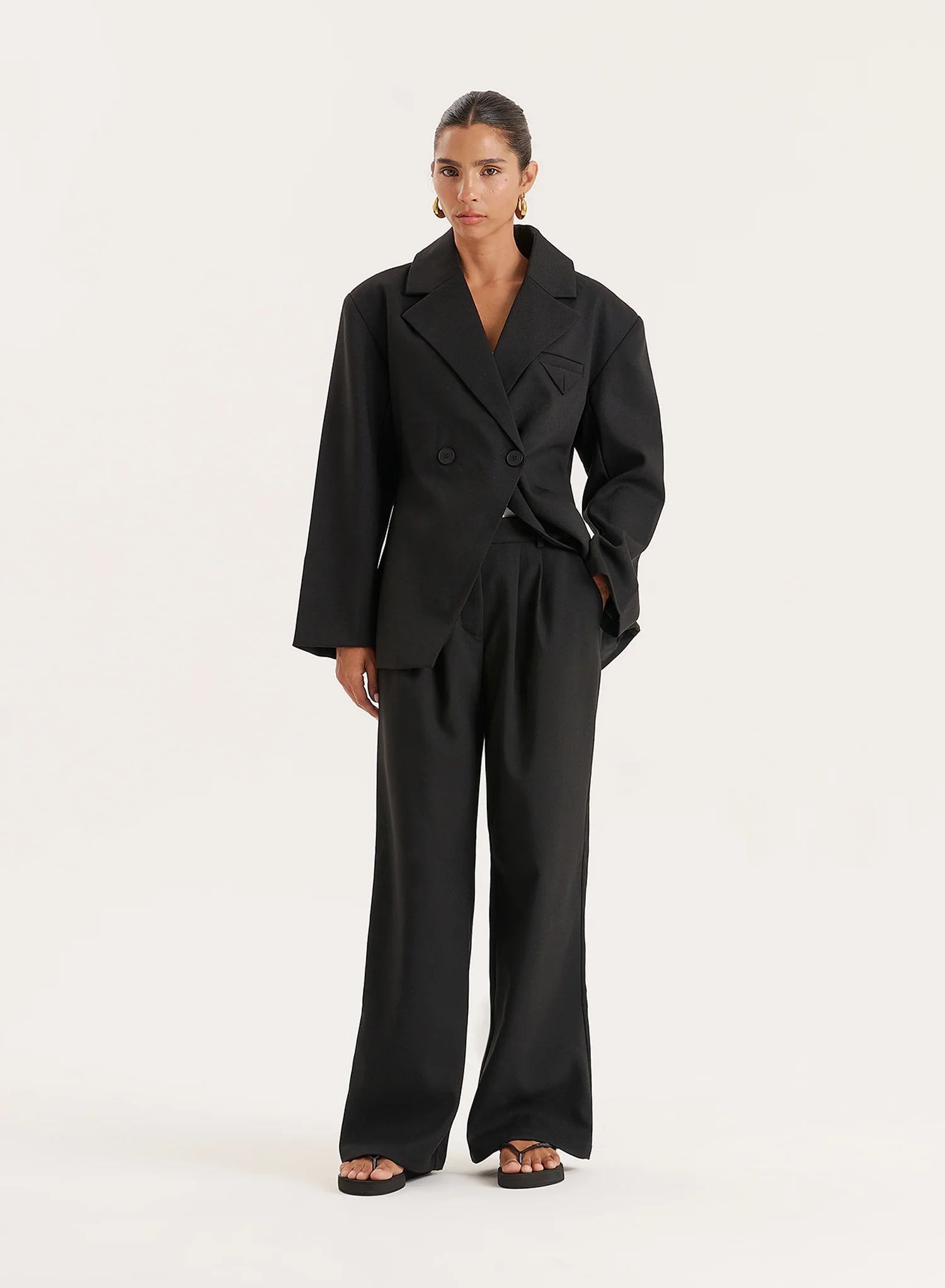 Black Cinched Waist Tailored Blazer