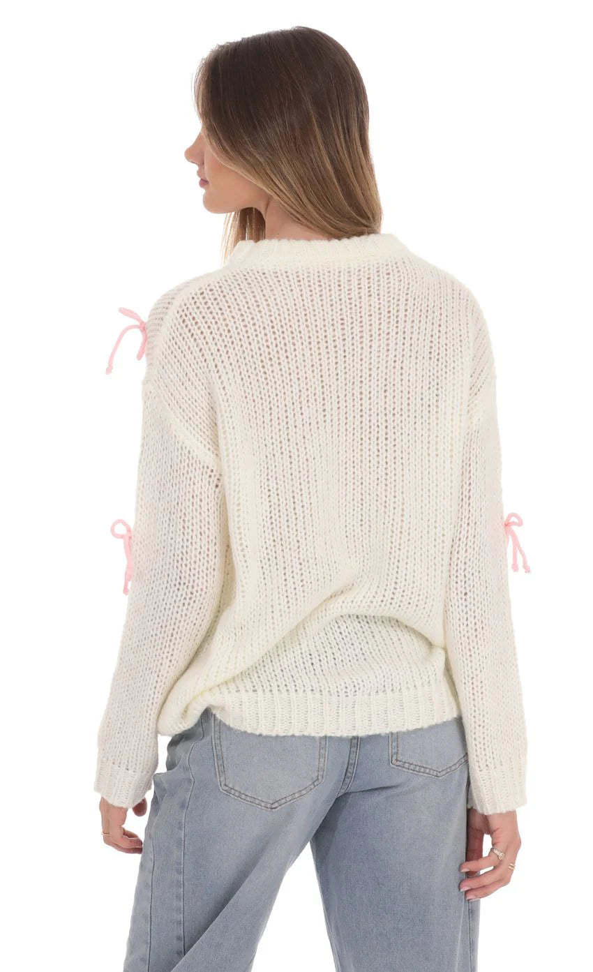 Knitted Bows Jumper in Cream