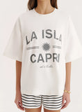 Cream Capri Slogan Oversized T Shirt