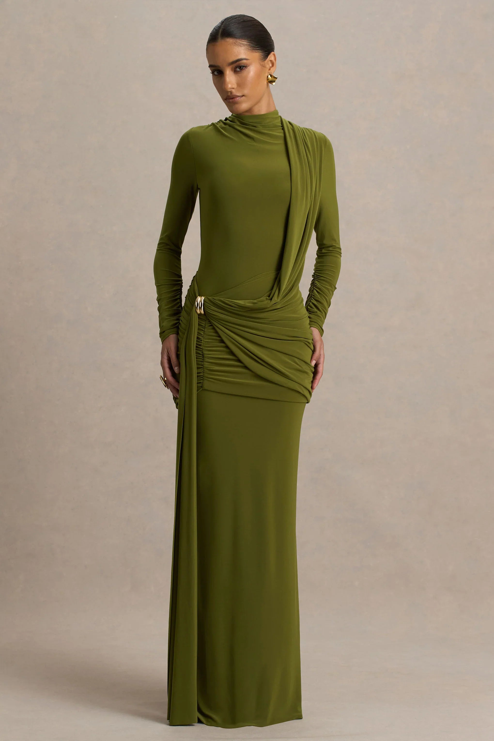 Melissa Olive Long Sleeve Wrap Maxi Dress With Draped Detailing