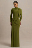 Melissa Olive Long Sleeve Wrap Maxi Dress With Draped Detailing