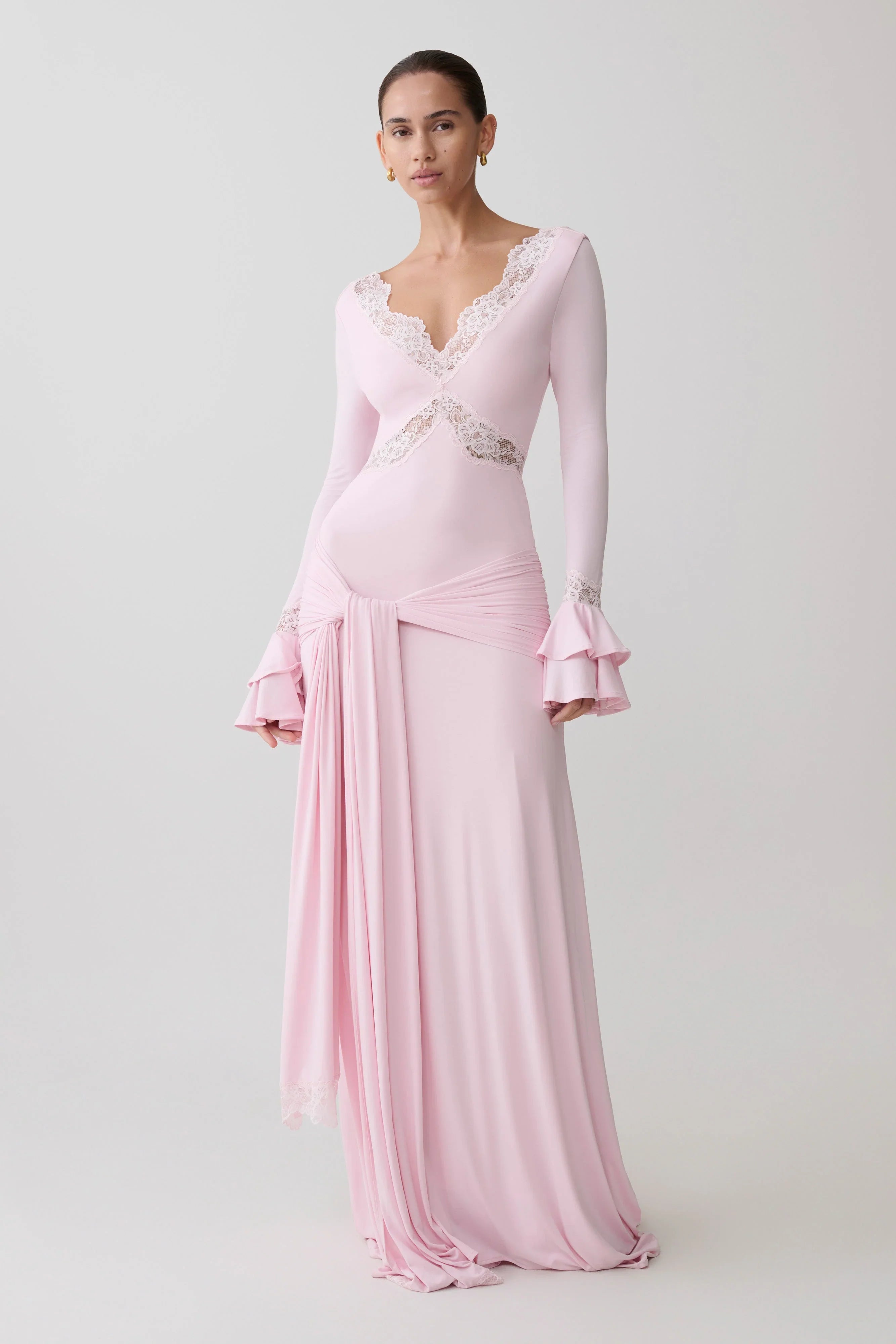 Electra Slinky Lace Maxi Dress Ballet Pink