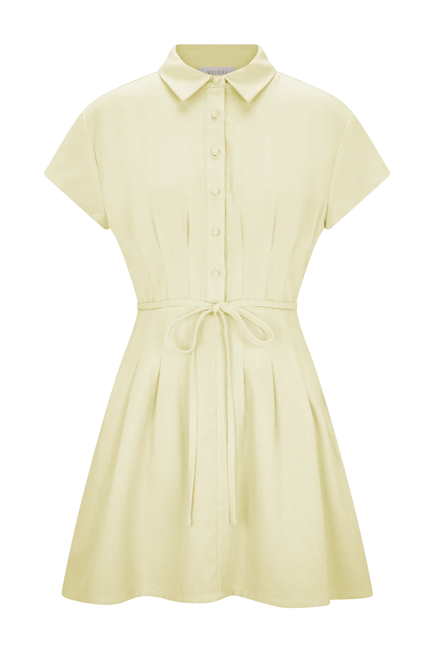Aysha Buttoned Linen Mini Dress Lemon