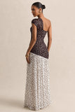 Motira Brown Polka Dot Asymmetric Neck Maxi Dress With Asymmetric Drop Waist