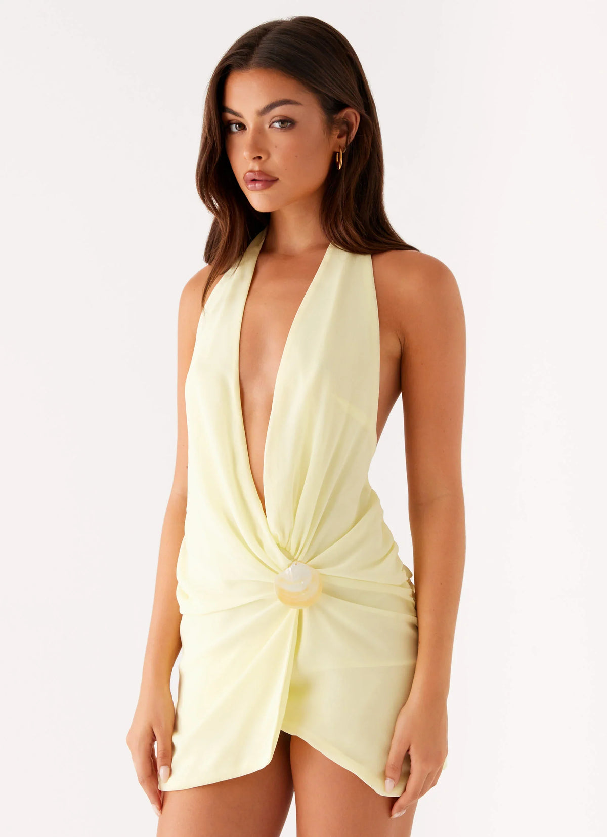 Eleanora Plunge Mini Dress Yellow