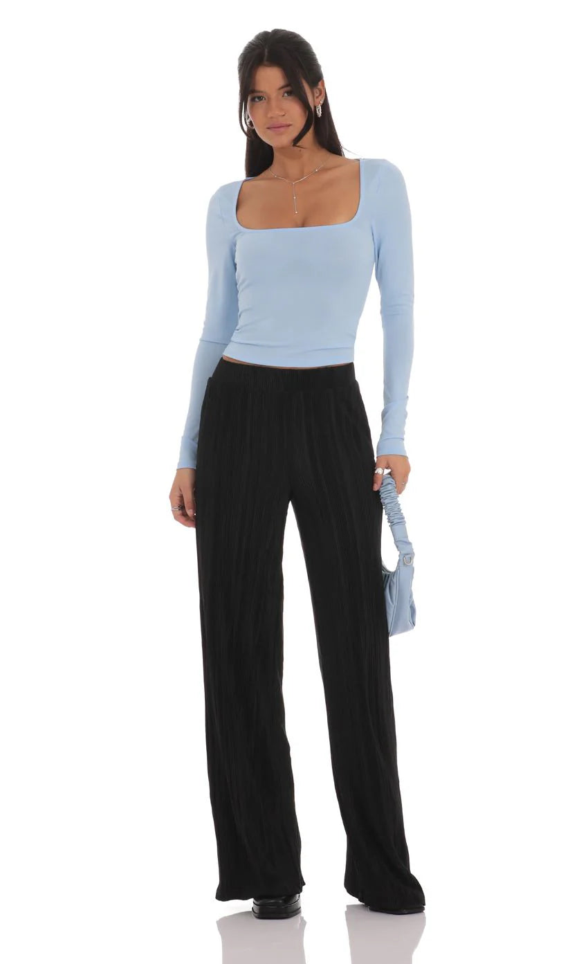 Scoop Neck Long Sleeve Top in Sky Blue