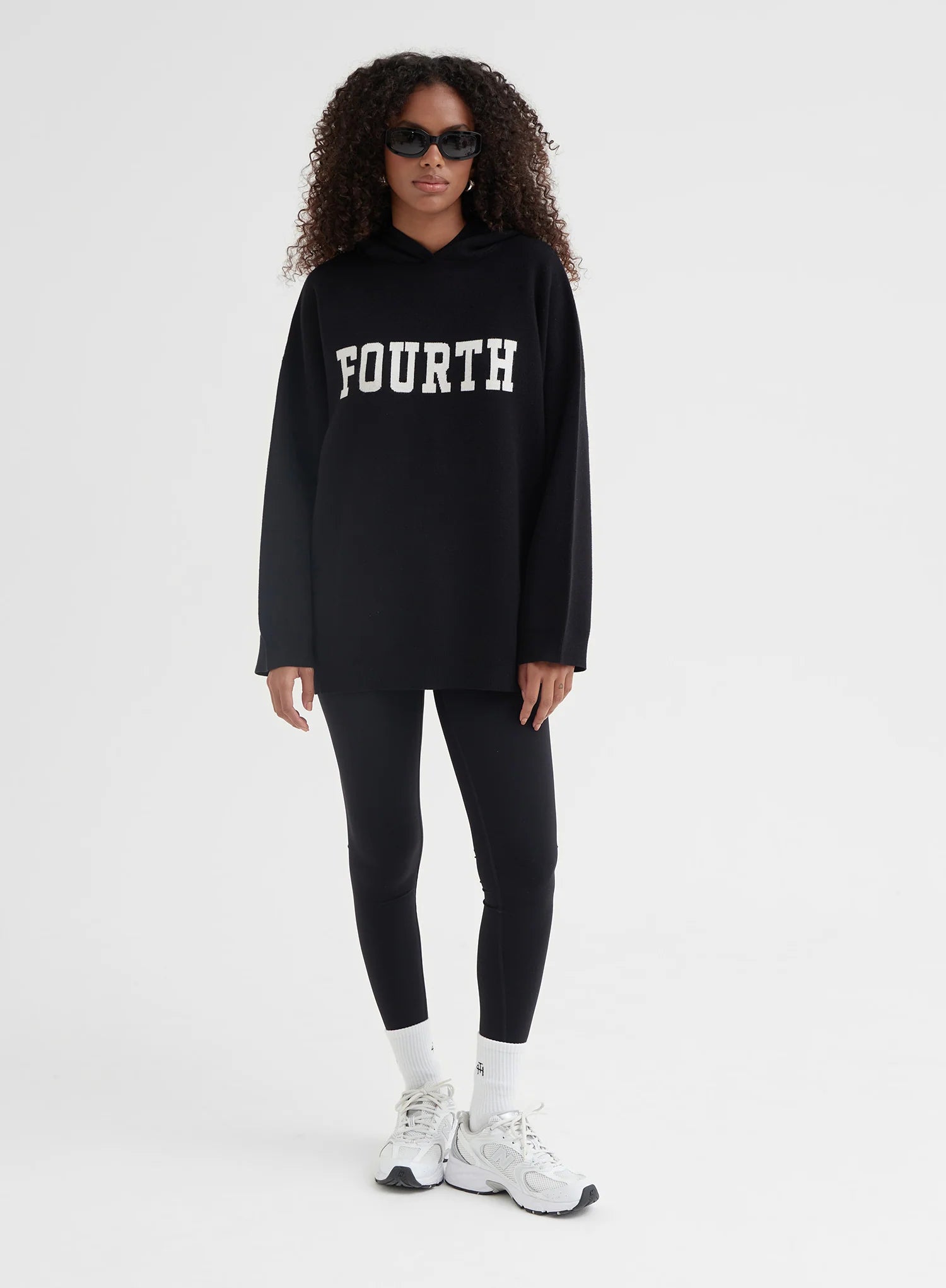 Black Oversized Fourth Knitted Hoodie