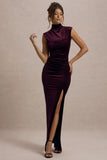 Abilene Port Velvet High Neck Split Maxi Dress