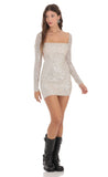 Sequin Long Sleeve Bodycon Dress in Champagne