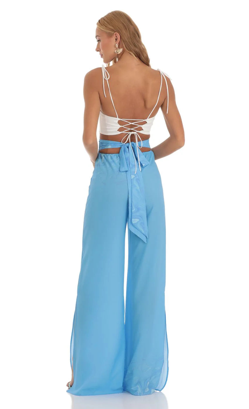 Swirl Wide Leg Pants in Blue