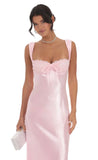 Satin Lace Bust Dress in Pink