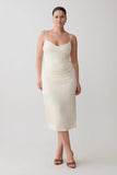 Vina Gathered Jersey Midi Dress Ivory