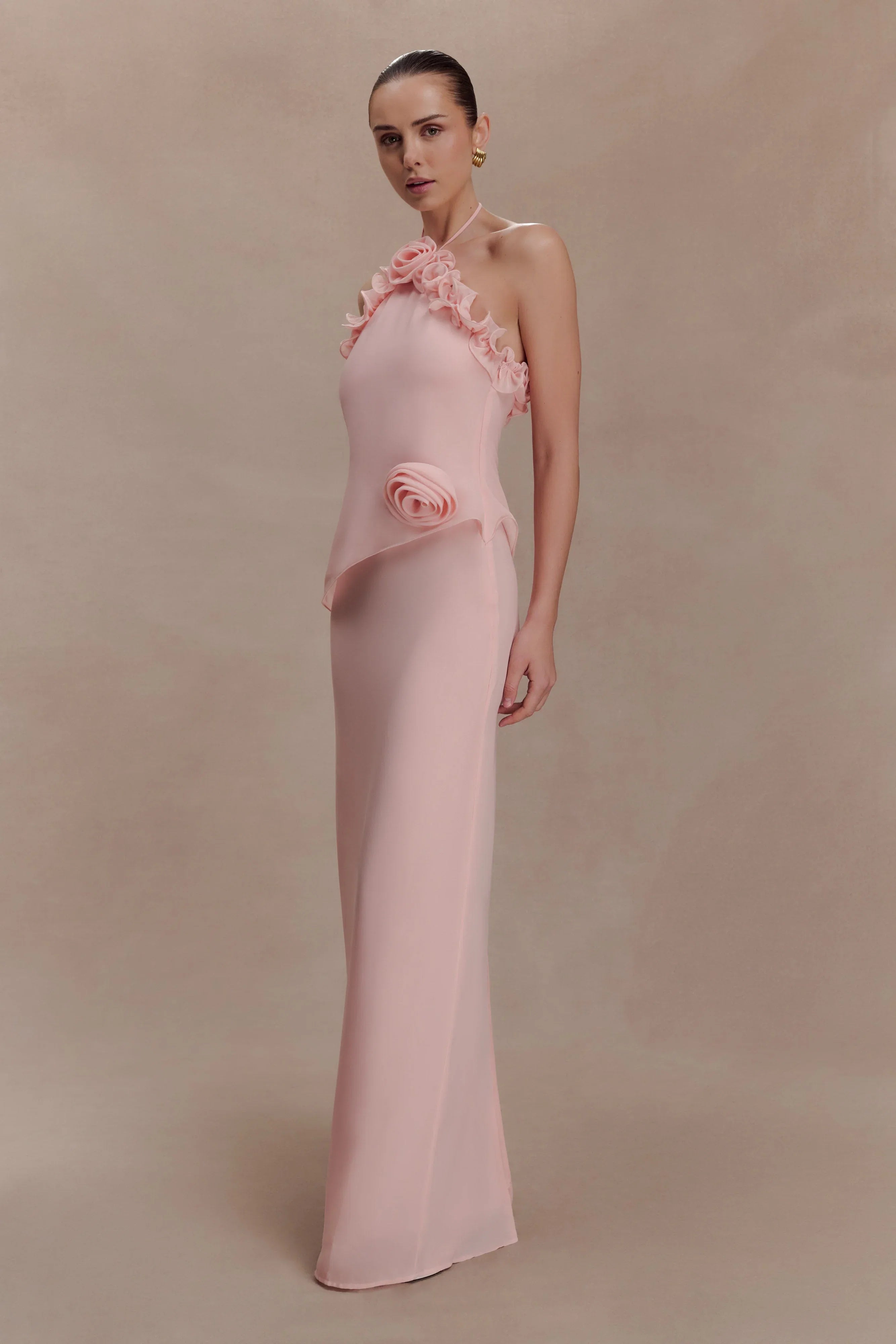 Melissa Chiffon Flower Maxi Dress Baby Pink